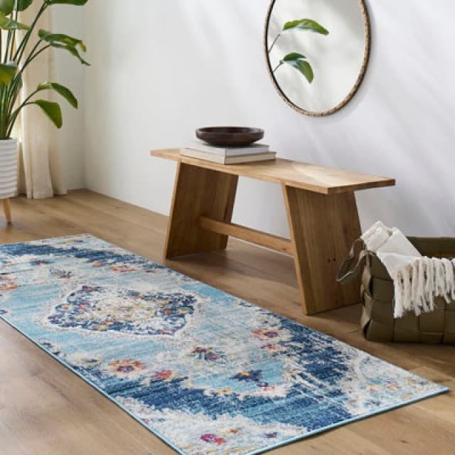 Livabliss Vintage Oriental Boho Blue Romy Runner Rug 80 X 220 Cm - Easy Care, Non Shedding, Ideal For Hallway Or Beside The Bed