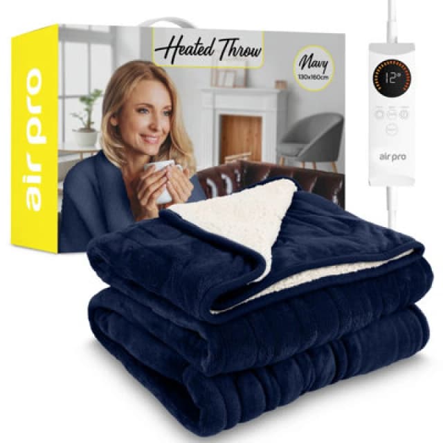 Air Pro Heated Throw - Electric Blanket - Digital Controller - Timer Up To 9 Hour, 6 Settings - Single 130X160Cm - Navy Shearling