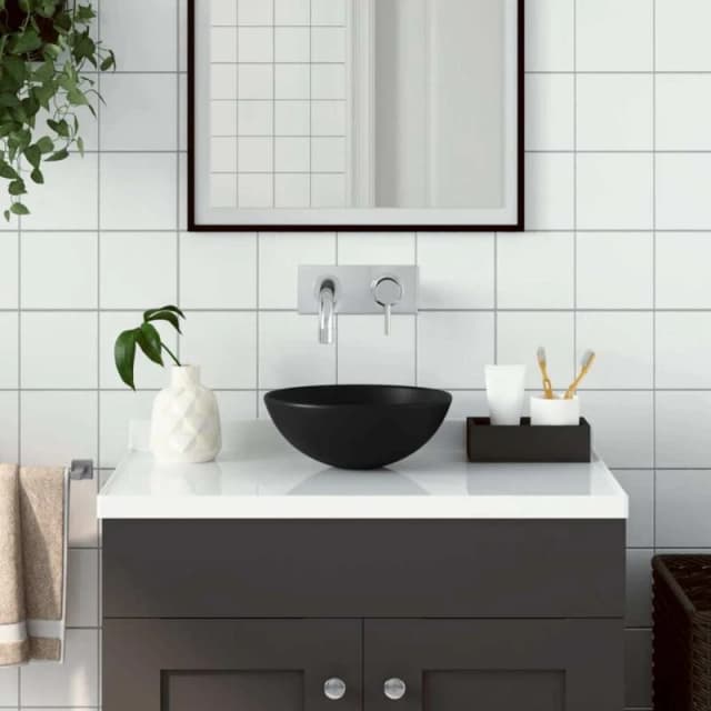 VIDAXL Bathroom Sink Ceramic Matt Black Round Vidaxl 8720286036914