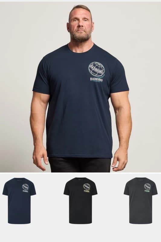 BadRhino BadRhino Men 3 Pack Graphic T-Shirts in Black Size: 2X-large Black XXL Male 5063589411273