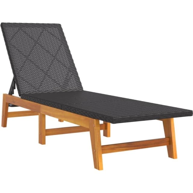 VIDAXL Sun Lounger Black and Brown Poly Rattan&Solid Wood Acacia Vidaxl 319726