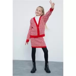 I Saw It First Red Girls Knitted Dogtooth Set - Red