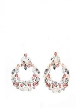 Mood Silver Plated Tonal Pink Encrusted Door Knocker Earrings