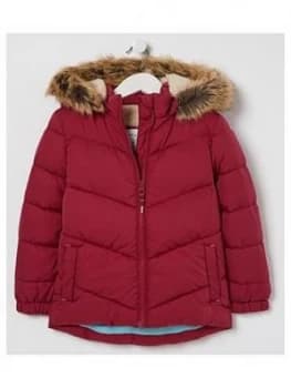 Fatface Girls Elsie Faux Fur Hooded Coat - Berry
