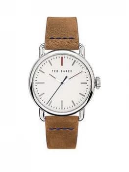 Ted Baker Cream and Silver Detail Dial Tan Leather Strap Watch, One Colour, Men