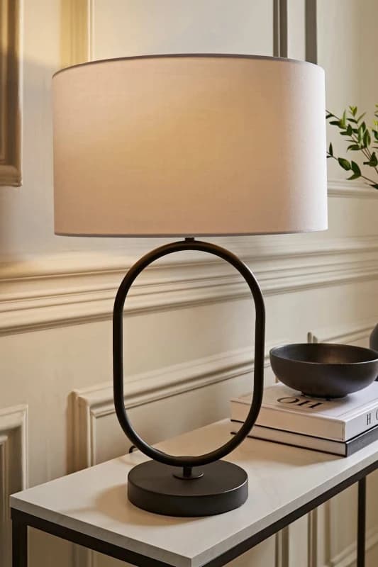 ValueLights ValueLights Antonia Fabric Drum Lamp Shade Matte Black Oval Table Lamp in White White One Size Unisex 5059406064999