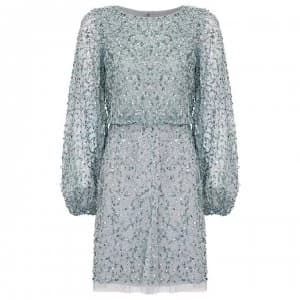 Adrianna Papell Beaded Aline Cocktail Dress - Frosted Sage