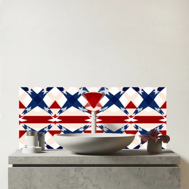 Warren Reed - Designer American Flag Abstract Pattern Glass Bathroom Splashback in Blue Blue Unisex