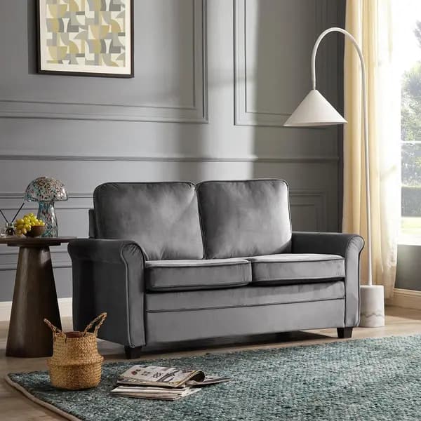 Home Detail Nathan 2 Seater Fabric Pull Out Sofa Bed With Mattress, Grey Velvet Dark Grey