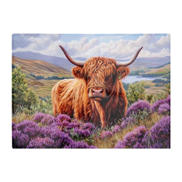 Warren Reed Designer Highland Cow Amongst Heather Chopping Board