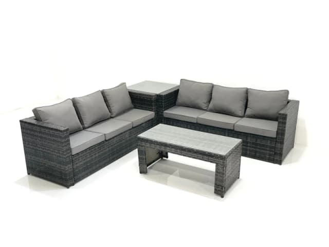 Fimous Garden Outdoor Rattan Furniture Set with Sofa Coffee table Side Table Dark Grey Mixed Dark Grey