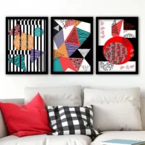 3SC100 Multicolor Decorative Framed Painting (3 Pieces)