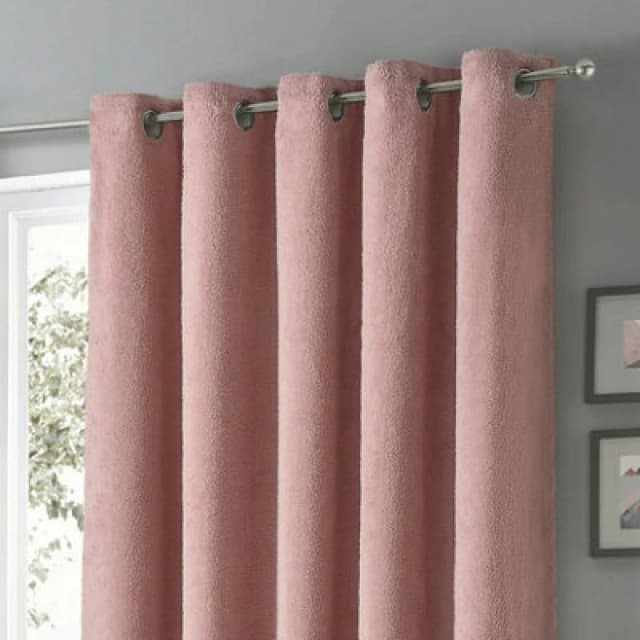 Velosso Teddy Fleece Readymade Eyelet Curtains - Blush