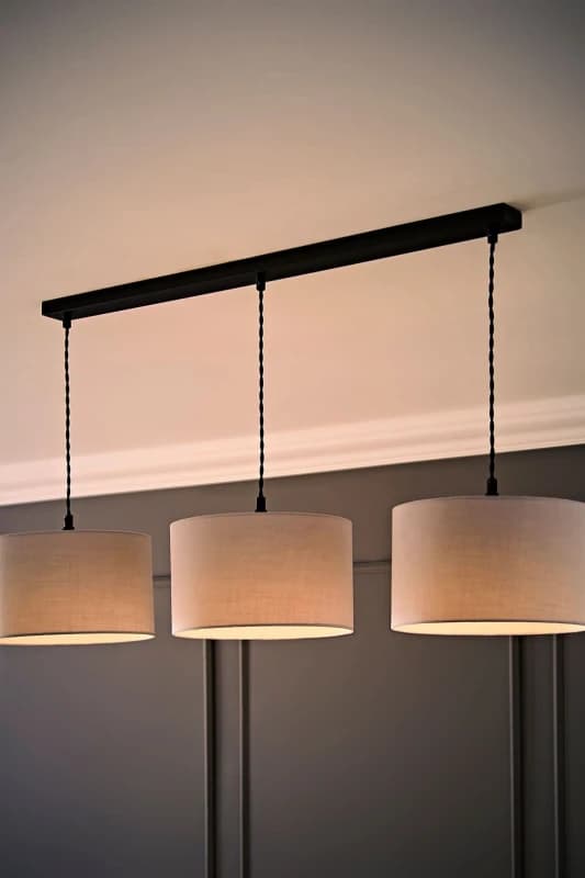 ValueLights ValueLights Reni Drum Shade 3 Drop Bar Matte Black Diner Ceiling Pendant Light and LED Bulbs in Grey Grey One Size Unisex 5059406064333