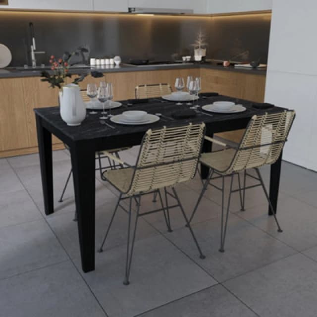 Decorotika Bud 145cm Marble Effect Dining Table For 4 People - Black Marble Effect And Black
