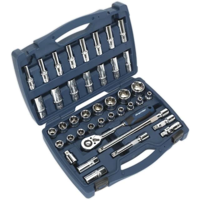 Loops 41pc PREMIUM Deep Socket & Ratchet Handle Set 1/2" Square Drive 6 Point Metric Multi