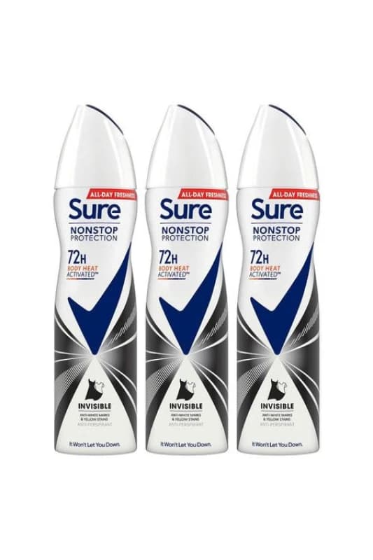 Sure Women 'Anti-Perspirant' 72H Deo Invisible Black & White, 3x150ml White female