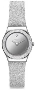 Swatch SIDERAL GREY Irony Lady Silver Glitter Silicone Watch