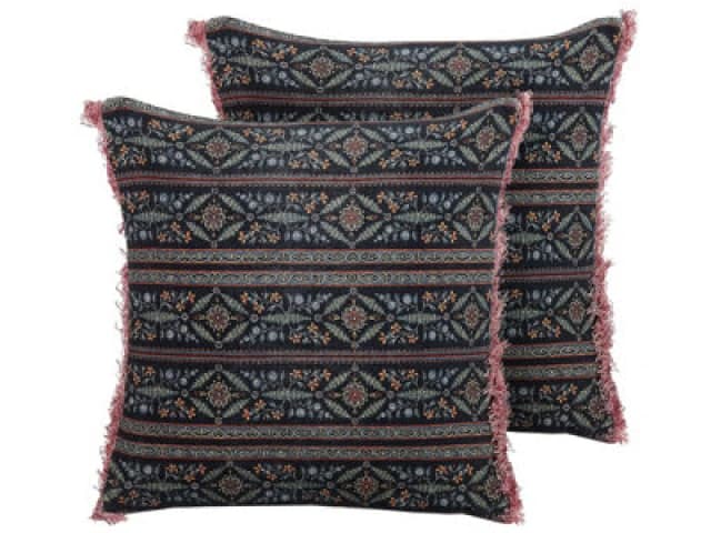 Beliani Set Of 2 Decorative Cushions Ruta Velvet 45 X 45cm Multicolour Floral Pattern