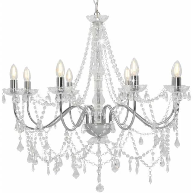 VIDAXL Chandelier with Beads Silver 8 x E14 Bulbs vidaXL 8719883573298