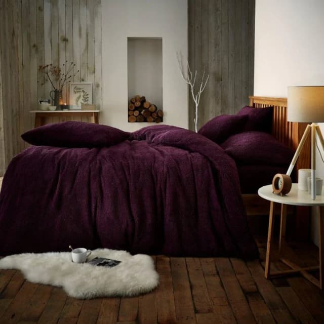 Smart Living Smart Living Luxury Teddy Plain Duvet Cover and Pillowcase Set in Aubergine Size: Single Aubergine Single Unisex 5051346158998