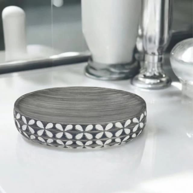 Showerdrape Ravello Geo Floral Grey & White Soap Dish