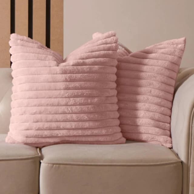 OHS OHS 2 x Faux Fur Thick Rib Cushion Covers in Pink Size: 45cm x 45cm Pink 45cm x 45cm Unisex 5027434191635