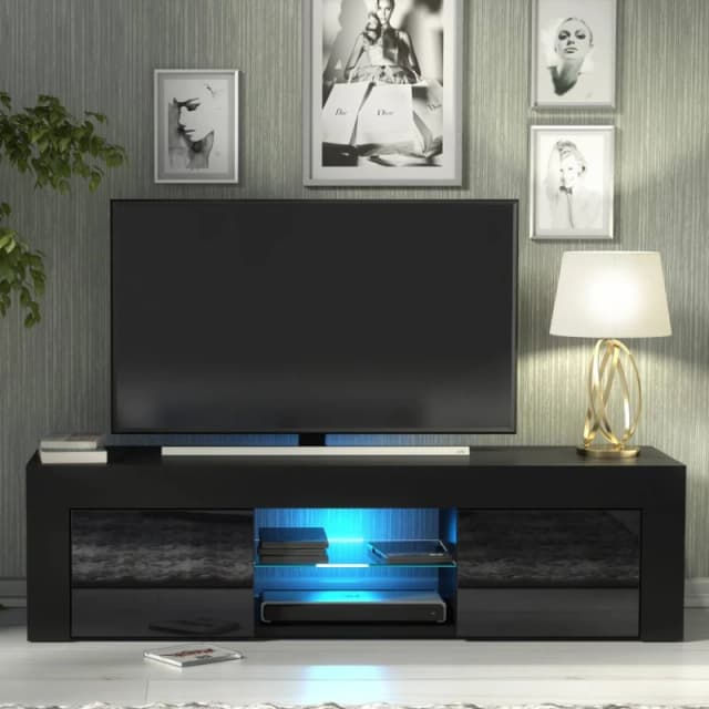 Creative Furniture Loom TV Unit 130cm - Black with Gloss Doors & LED Lights Black Unisex