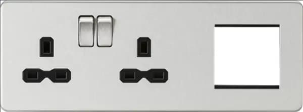 KnightsBridge Screwless 13A 2G DP Socket + 2G Modular Plate - Brushed Chrome