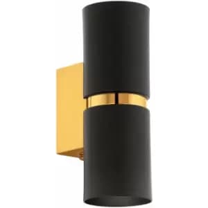 Loops - Wall Light 2 x Black Shades Gold Banding & Back Plate Bulb GU10 2x3.3W Included