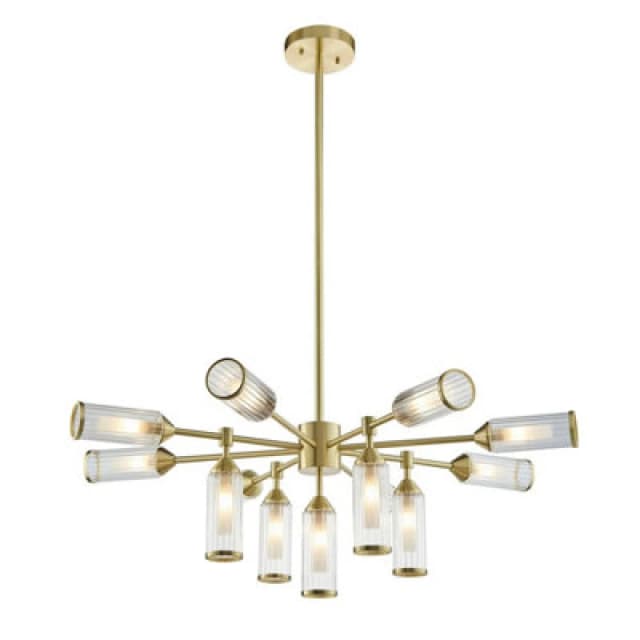 Trieste Multi Arm Pendant Ceiling Light Satin Brass Plate, Clear, Frosted Glass