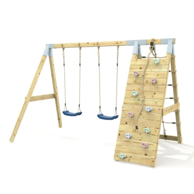 OutdoorToys Premium Double Garden Swing with Up & Over Wall for Kids - Navy Blue Blue Unisex