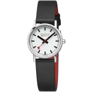 Ladies Mondaine Classic White Dial Black Leather Watch