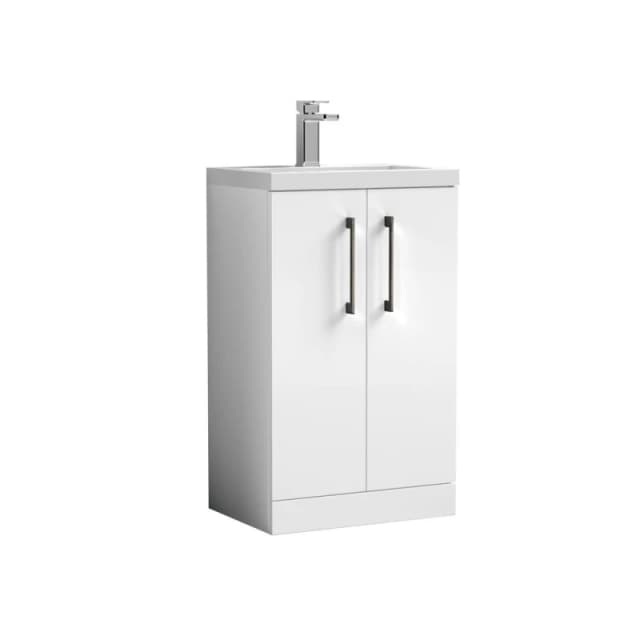 Balterley Bathroom Vanity Basin Unit, Brushed Pewter Handles, 500mm, Gloss White White Unisex
