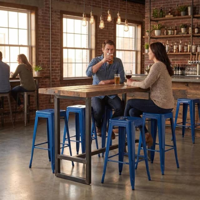 FWStyle Bistro Set Of 4 30" Blue Gloss Metal Bar Stools Blue Unisex