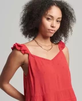 Superdry Womens Vintage Broderie Cami Top Red / Soda Pop Red - Size: 14