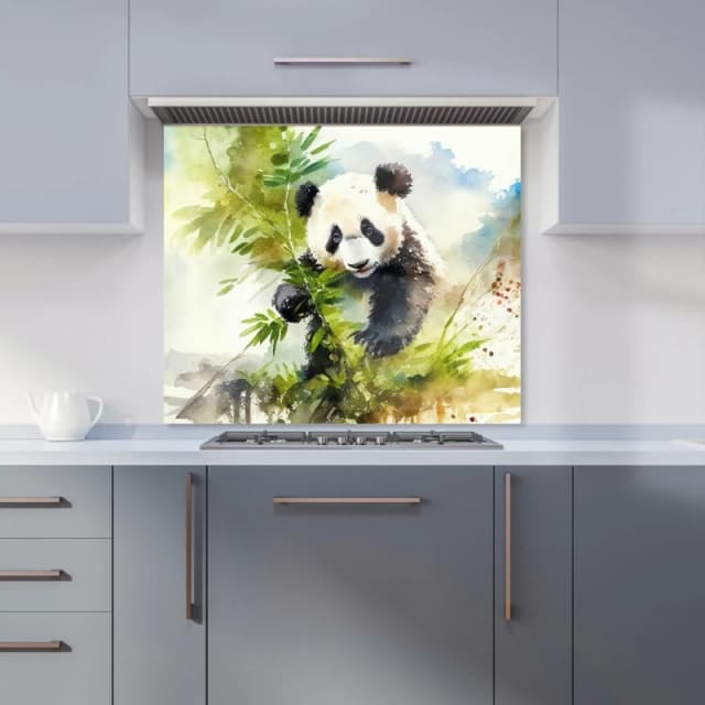 Warren Reed - Designer Panda Eating Bamboo Watercolour Kitchen Splashback in Brown Size: 600mm x 750mm Brown Unisex 600mm x 750mm