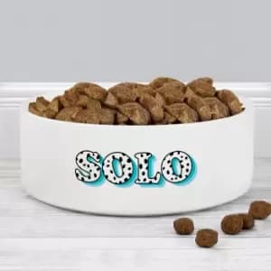 Personalised Spotty Name Ceramic Pet Bowl Blue