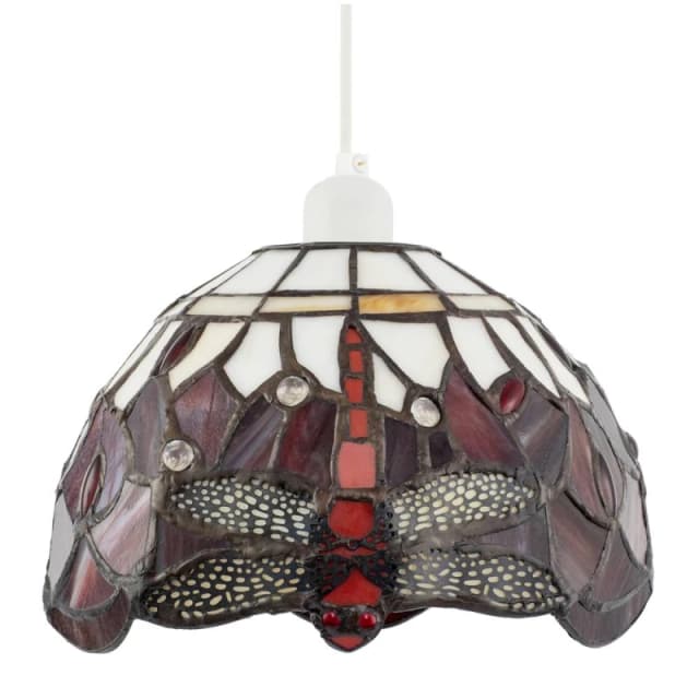 Happy Homewares Deep Red & White Stained Glass Dragonfly Tiffany Pendant Shade Red Unisex