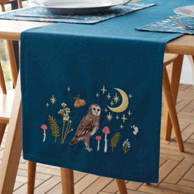 Catherine Lansfield Catherine Lansfield 'Enchanted Twilight Animals' Cotton Dining Table Runner in Navy Navy One Size Unisex 5057681188188