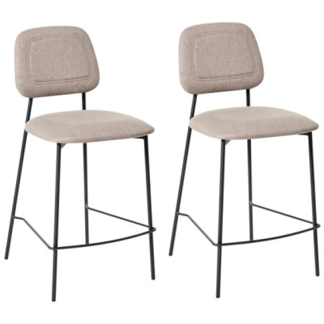 Beliani Set Of 2 Bar Chairs Duette Faux Linen Taupe
