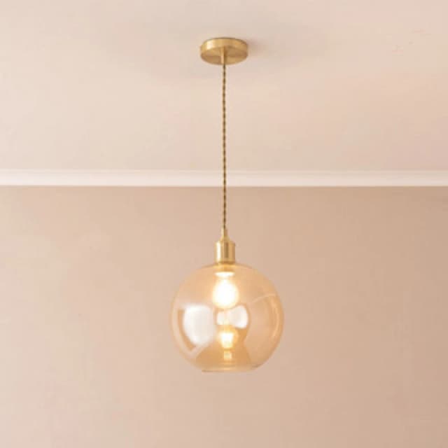 ValueLights ValueLights Bellamy Amber Glass Globe Brushed Gold Single Ceiling Pendant Light with Bulb Amber One Size Unisex 5059406063503