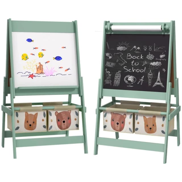 AIYAPLAY Kids Easel with Paper Roll, 3 in 1 Art Easel Blackboard, Whiteboard Green - Green - Aiyaplay 5056725339371