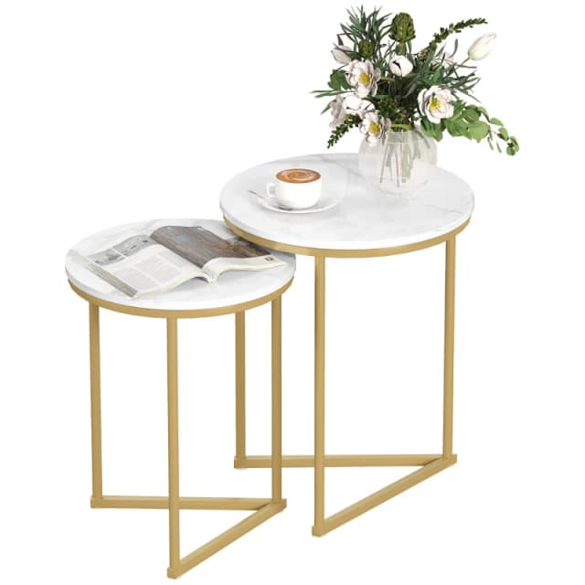 HOMCOM Nesting Coffee Table Set of 2 with Metal Frame - Gold Tone TJ Hughes 5063603366909
