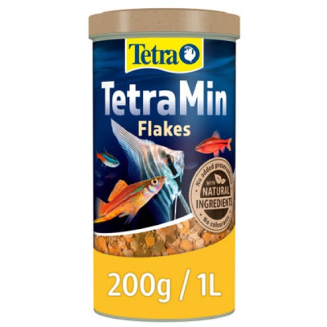 Tetra Min Fish Food Flakes, Complete And Varied Food For All Tropical Fish, 100L/200G