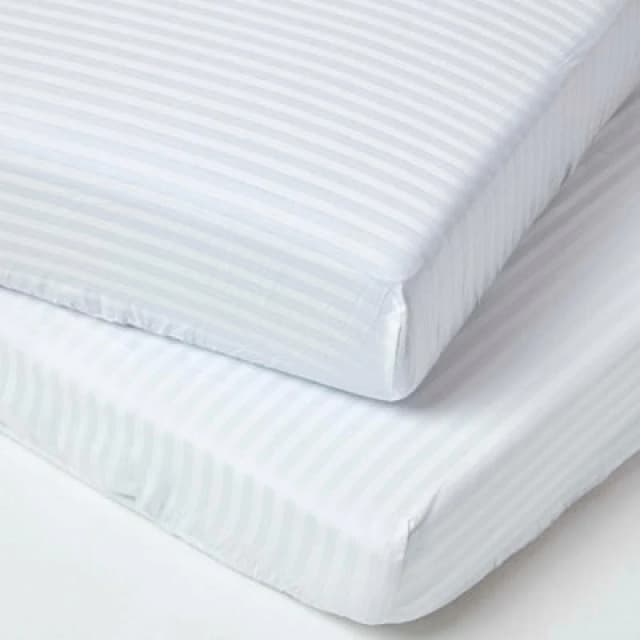 Homescapes Cotton Stripe Fitted Cot Sheets 330 Thread Count, 2 Pack White