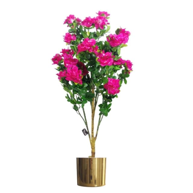 Unbranded 100cm Premium Artificial Azalea Pink Flowers Potted Plant with Gold Metal Planter