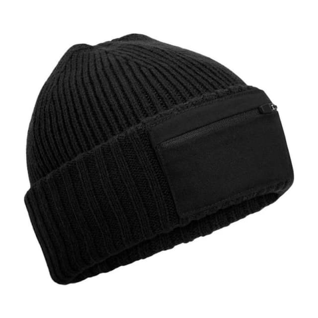 Beechfield Beechfield Men Zip Patch Beanie in Black One Size Male 5063693967888