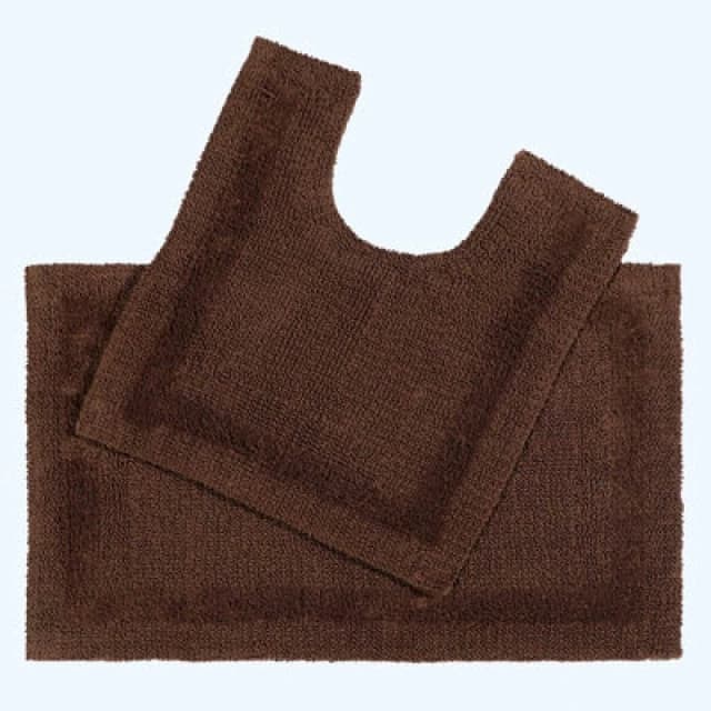 Homescapes Luxury Reversible Cotton Bath Mat Set - Chocolate