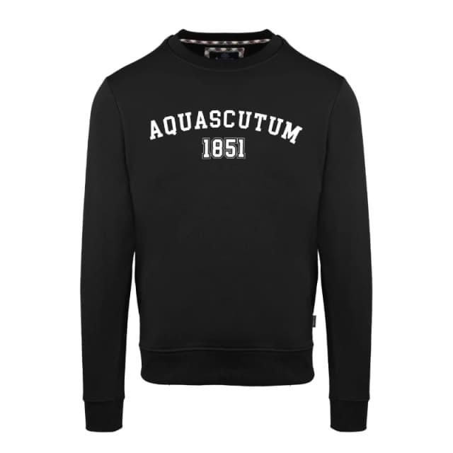 Aquascutum Mens Round Neck Crew Sweatshirt Crew Sweaters Small Black 52344803350